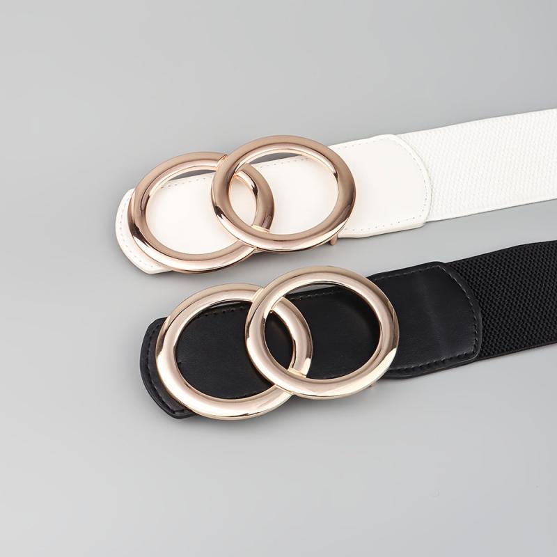 Women's Elastic Pu Leather Waist Belt Double Circle Letter Waist Cover