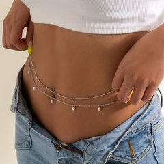 Double Layer Crystal Beads Tassel Waist Chain Belly Chain