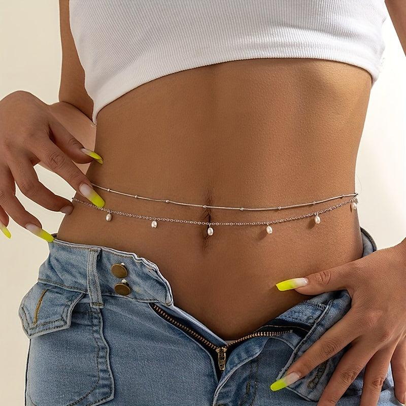 Double Layer Crystal Beads Tassel Waist Chain Belly Chain