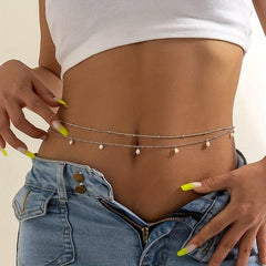 Double Layer Crystal Beads Tassel Waist Chain Belly Chain