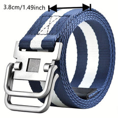 Men's Double Ring Buckle Belt Military Training Leather Belt