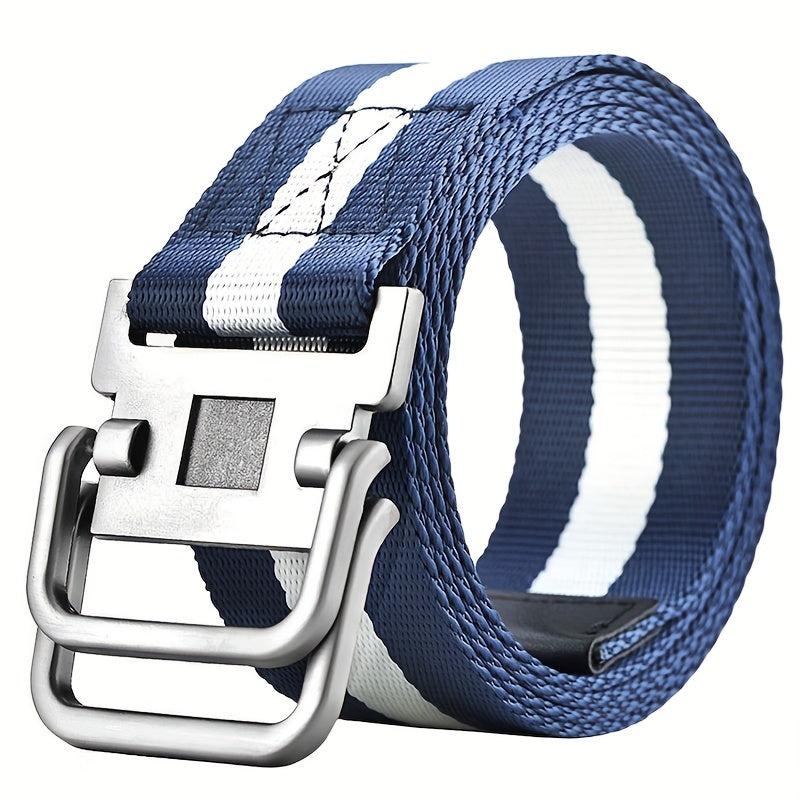 Men's Double Ring Buckle Belt Military Training Leather Belt