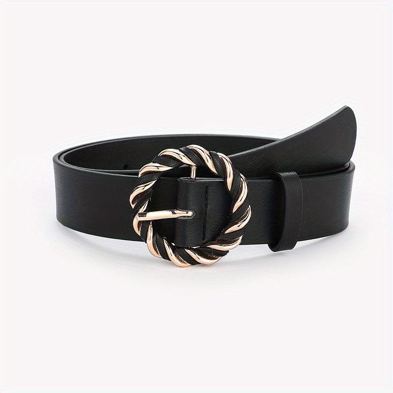 Braided Round Buckle Belts PU Leather Wide Belt Women Casual Dress Accessories