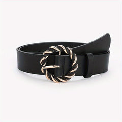 Braided Round Buckle Belts PU Leather Wide Belt Women Casual Dress Accessories