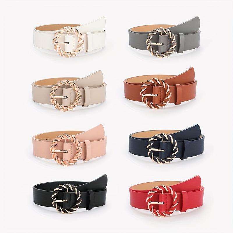 Braided Round Buckle Belts PU Leather Wide Belt Women Casual Dress Accessories