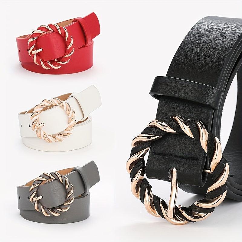 Braided Round Buckle Belts PU Leather Wide Belt Women Casual Dress Accessories