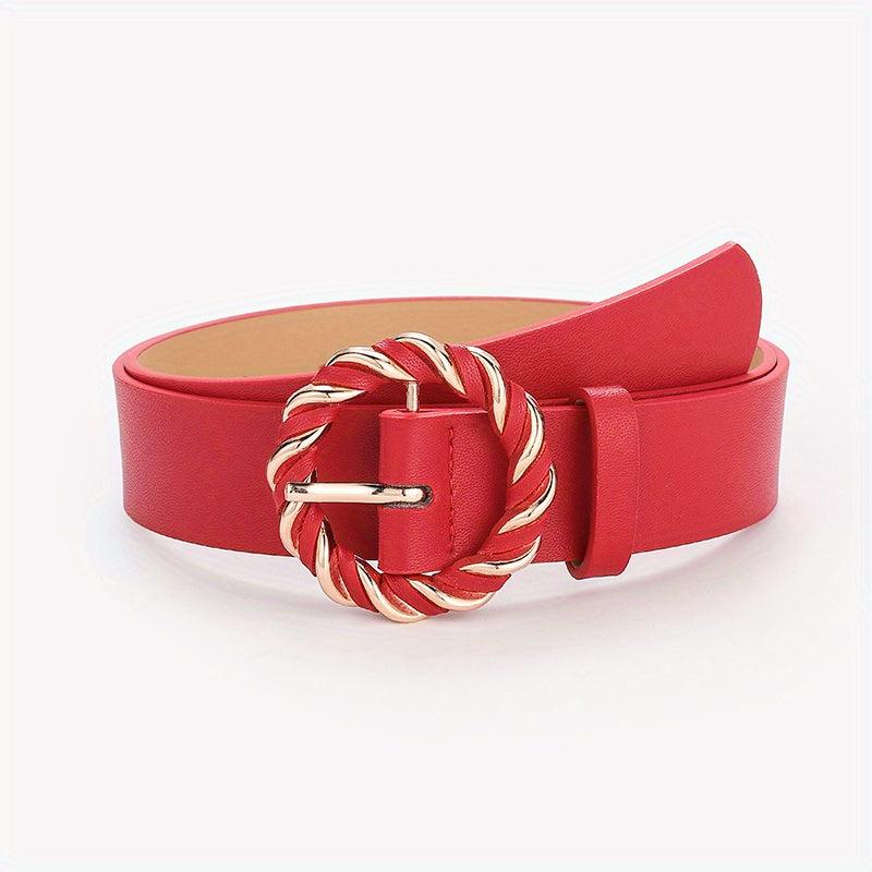 Braided Round Buckle Belts PU Leather Wide Belt Women Casual Dress Accessories