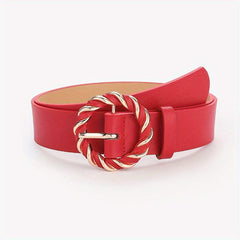 Braided Round Buckle Belts PU Leather Wide Belt Women Casual Dress Accessories