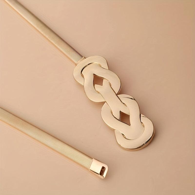 Geometric Knot Elastic Girdle Golden Silvery Dress Belt Metal Waistband Women