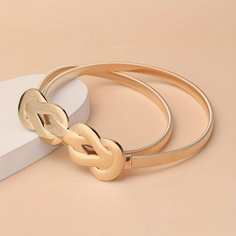 Geometric Knot Elastic Girdle Golden Silvery Dress Belt Metal Waistband Women