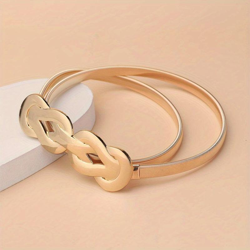 Geometric Knot Elastic Girdle Golden Silvery Dress Belt Metal Waistband Women
