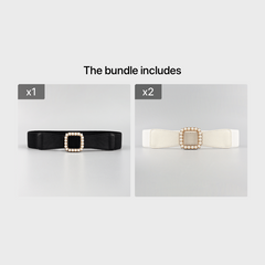 High Elasticity Ladies Square Buckle Pearl Belt With Dress