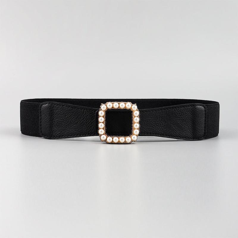 High Elasticity Ladies Square Buckle Pearl Belt With Dress
