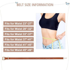 Women's Thin PU Leather Belt with Square Metal Buckle for Daily Commuting