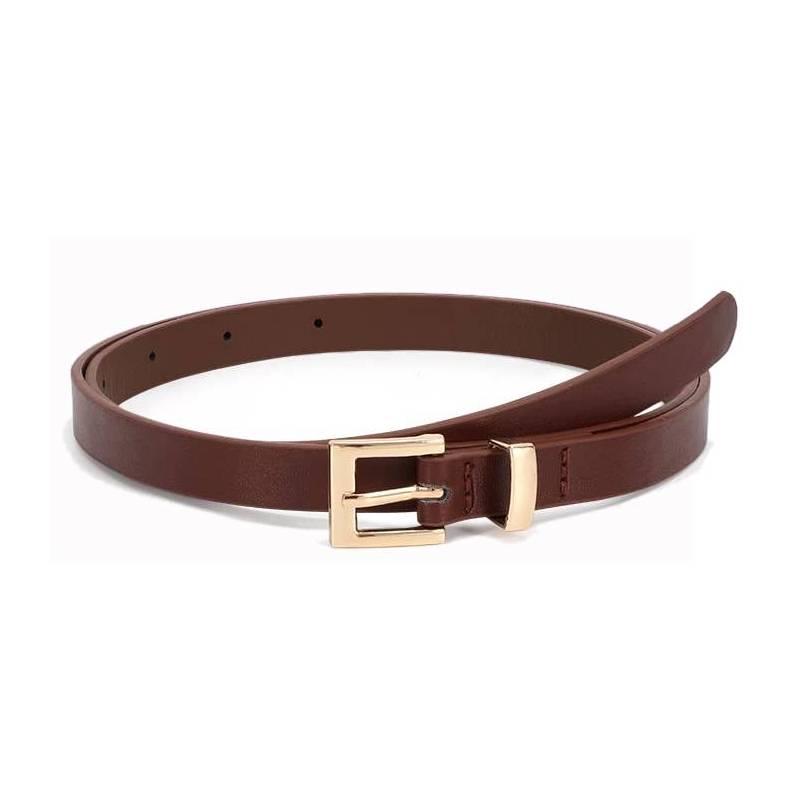 Women's Thin PU Leather Belt with Square Metal Buckle for Daily Commuting