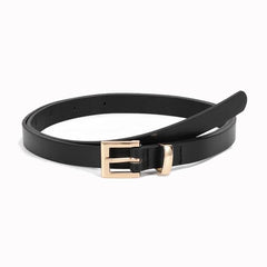 Women's Thin PU Leather Belt with Square Metal Buckle for Daily Commuting