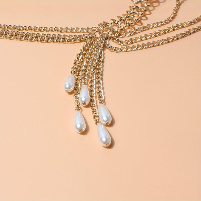 Boho Waist Chain Vintage Geometric Faux Pearl Fringe Belt