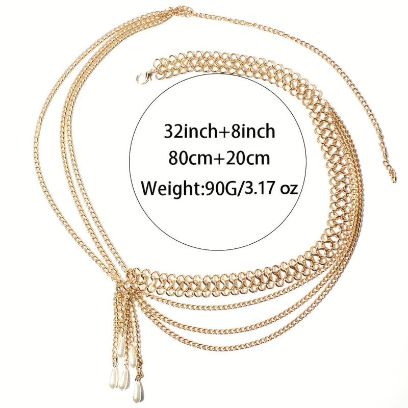 Boho Waist Chain Vintage Geometric Faux Pearl Fringe Belt