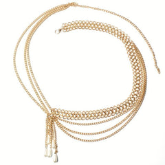 Boho Waist Chain Vintage Geometric Faux Pearl Fringe Belt