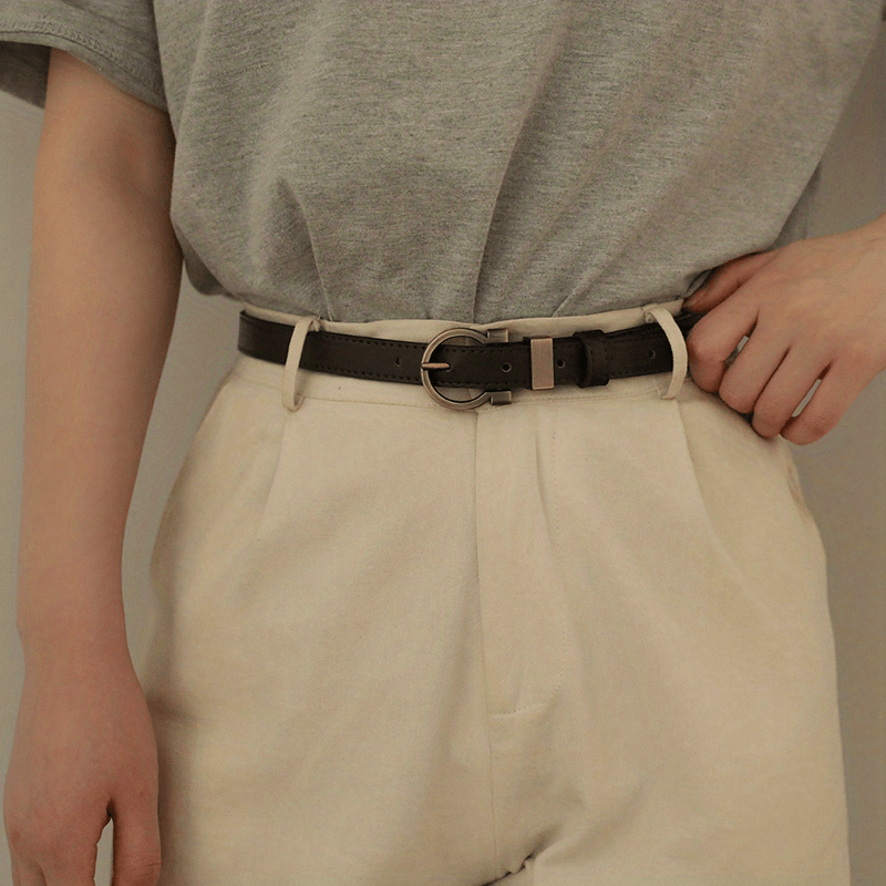 Vintage Round Buckle PU Belt Solid Stylish Jeans Pants Belt
