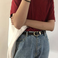 Vintage Round Buckle PU Belt Solid Stylish Jeans Pants Belt