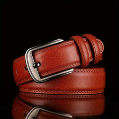 Classic Leather Men's Belt 46in Double Layer Perforated Needle Buckle