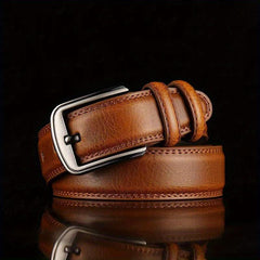 Classic Leather Men's Belt 46in Double Layer Perforated Needle Buckle