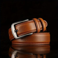 Classic Leather Men's Belt 46in Double Layer Perforated Needle Buckle