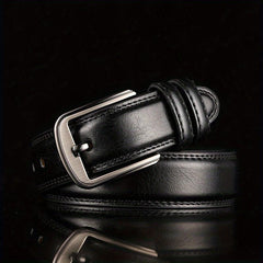 Classic Leather Men's Belt 46in Double Layer Perforated Needle Buckle