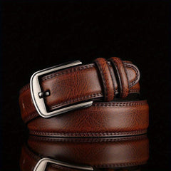 Classic Leather Men's Belt 46in Double Layer Perforated Needle Buckle