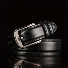 Classic Leather Men's Belt 46in Double Layer Perforated Needle Buckle