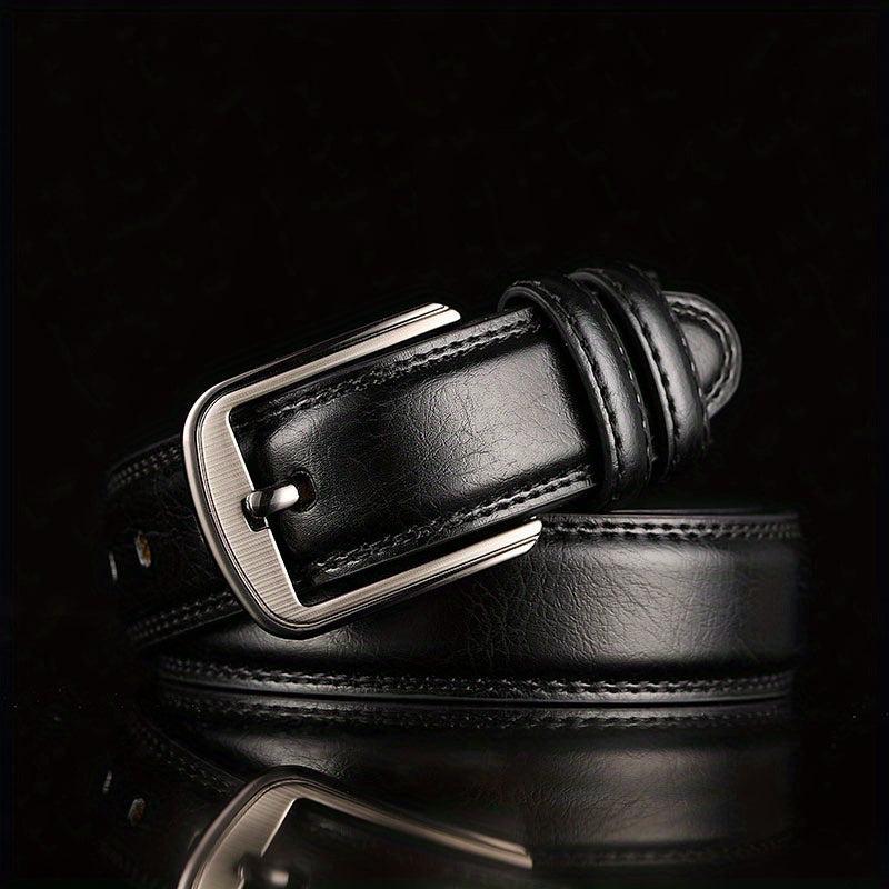 Classic Leather Men's Belt 46in Double Layer Perforated Needle Buckle