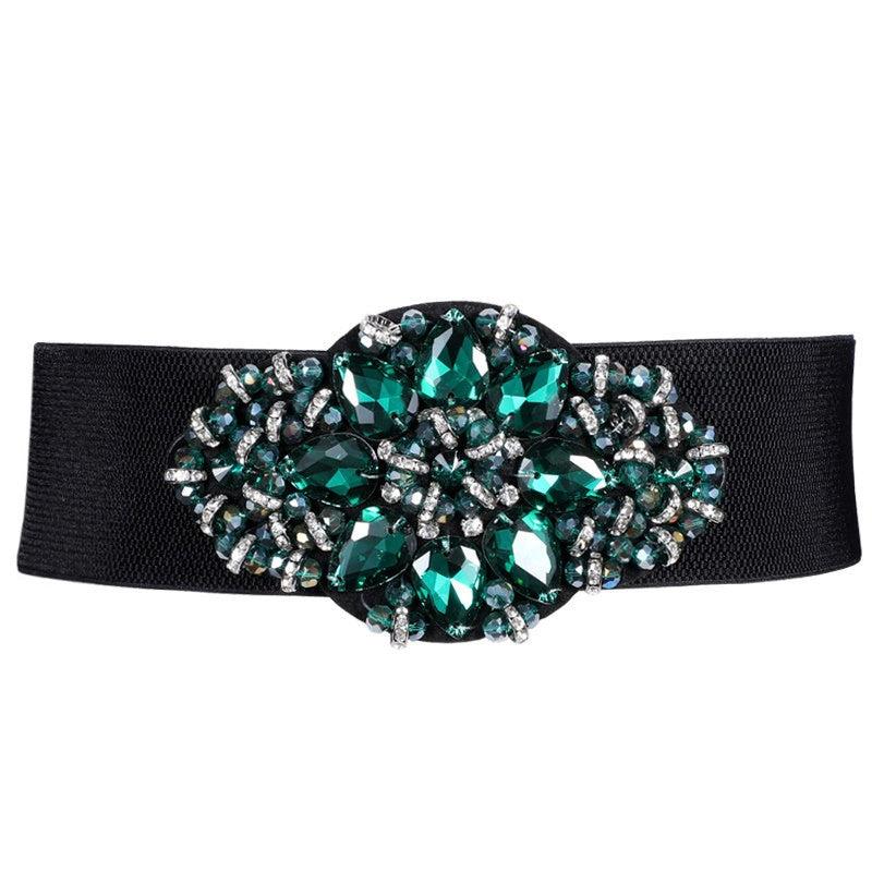 Rhinestone Belt Crystal Buckle Elastic Waistband for Women Girls