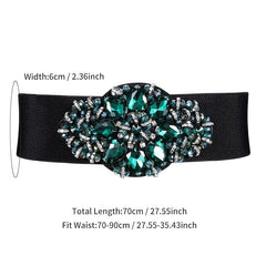 Rhinestone Belt Crystal Buckle Elastic Waistband for Women Girls