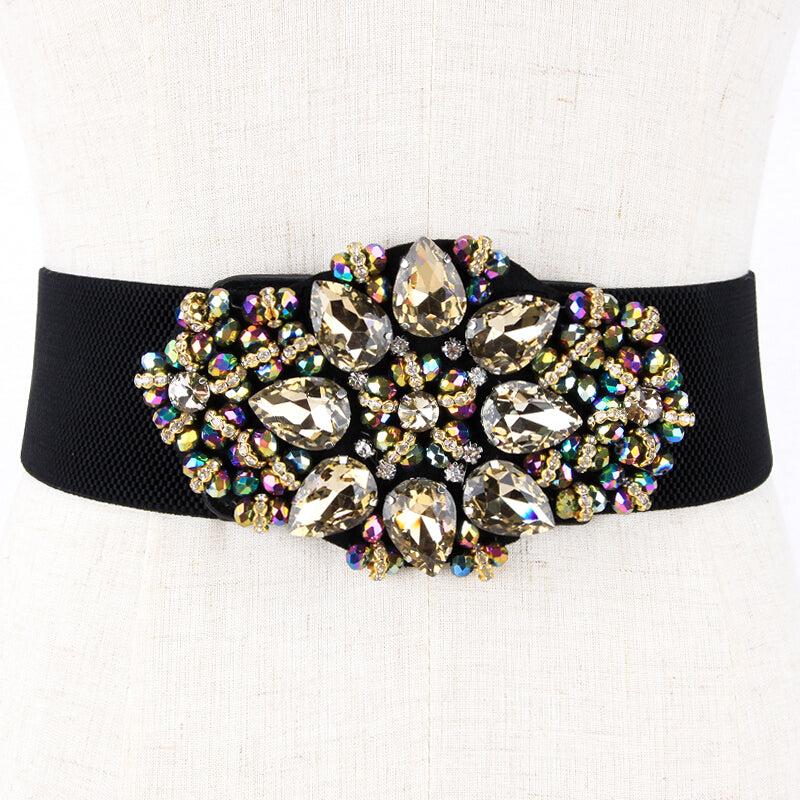 Rhinestone Belt Crystal Buckle Elastic Waistband for Women Girls