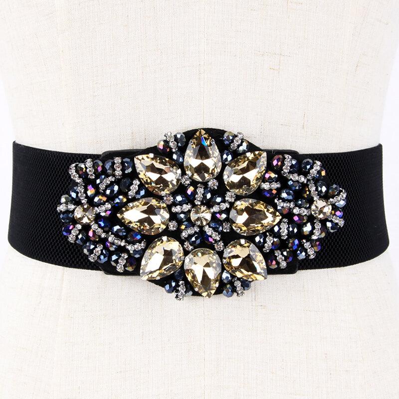 Rhinestone Belt Crystal Buckle Elastic Waistband for Women Girls