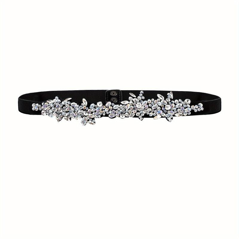 Vintage Crystal Girdle Rhinestone Elastic Belt Waistband for Women