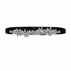 Vintage Crystal Girdle Rhinestone Elastic Belt Waistband for Women