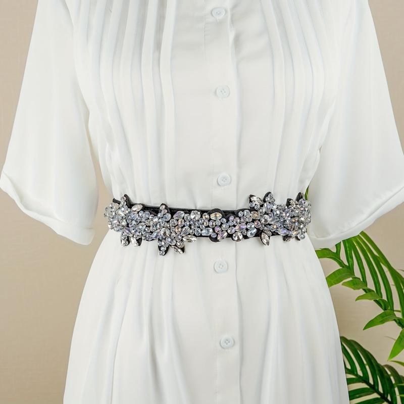 Vintage Crystal Girdle Rhinestone Elastic Belt Waistband for Women
