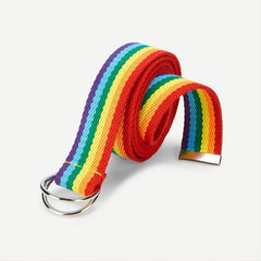 Rainbow Belt Double Ring D Buckle LGBT Pride Canvas Belt Casual