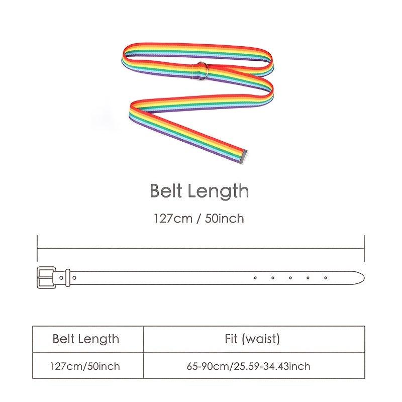 Rainbow Belt Double Ring D Buckle LGBT Pride Canvas Belt Casual