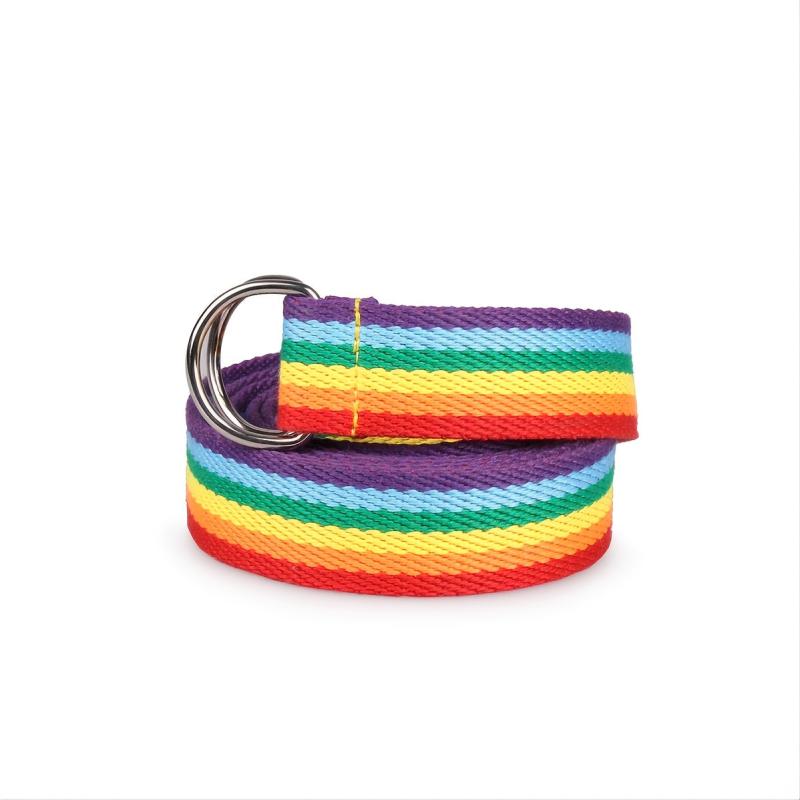 Rainbow Belt Double Ring D Buckle LGBT Pride Canvas Belt Casual