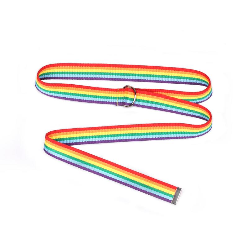 Rainbow Belt Double Ring D Buckle LGBT Pride Canvas Belt Casual