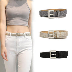 Glitter Fluorescent Waistband Adjustable Square Buckle Belt