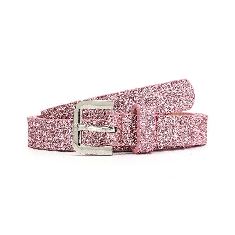 Glitter Fluorescent Waistband Adjustable Square Buckle Belt