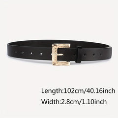 3pcs Golden Square Buckle Belt Solid PU Leather Waist Belt
