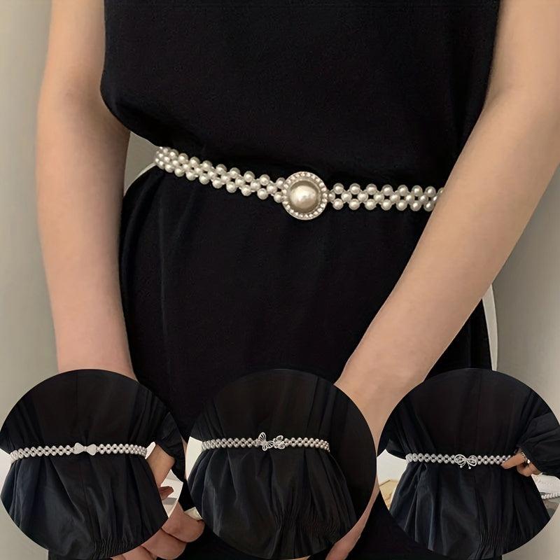 Faux Pearl Belt Women's Elastic Waist Chain Decorative Dress Belts