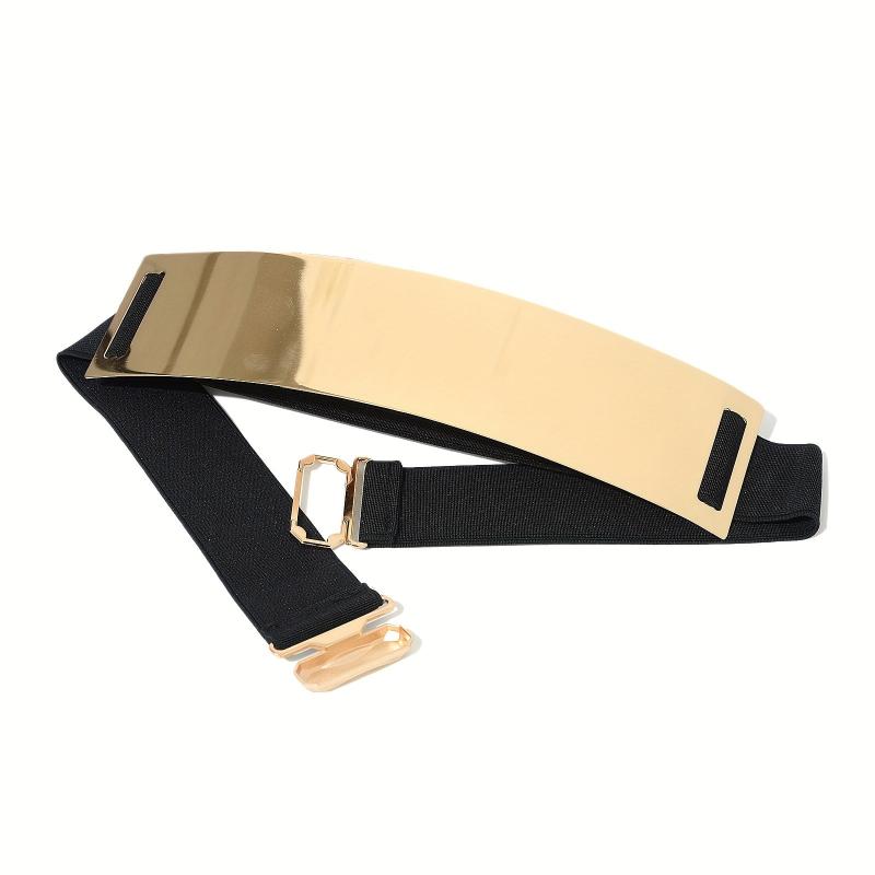 Metallic Glossy Wide Belt Waistband Punk Solid Elastic Waistband Belt