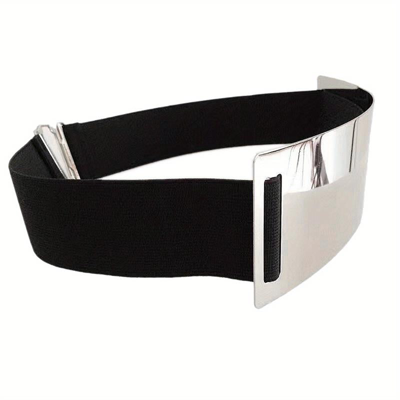 Metallic Glossy Wide Belt Waistband Punk Solid Elastic Waistband Belt