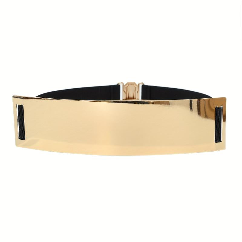 Metallic Glossy Wide Belt Waistband Punk Solid Elastic Waistband Belt